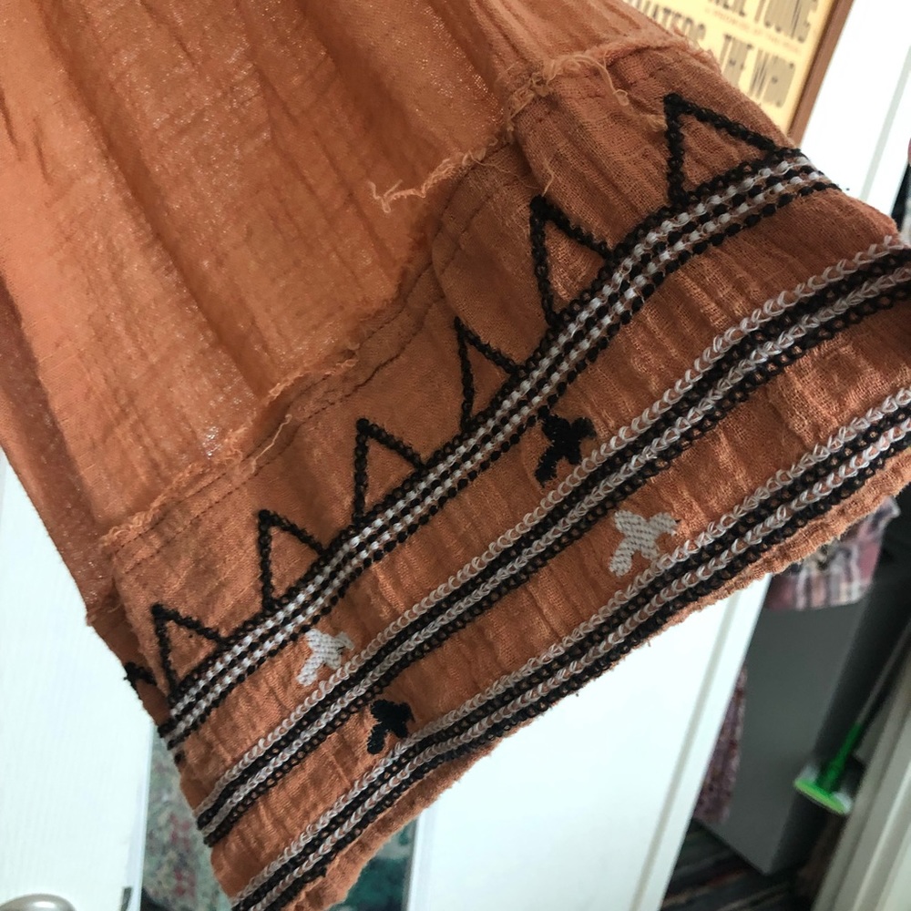Free People Rust Orange Embroidered Boho Tunic - Picture 3 of 6